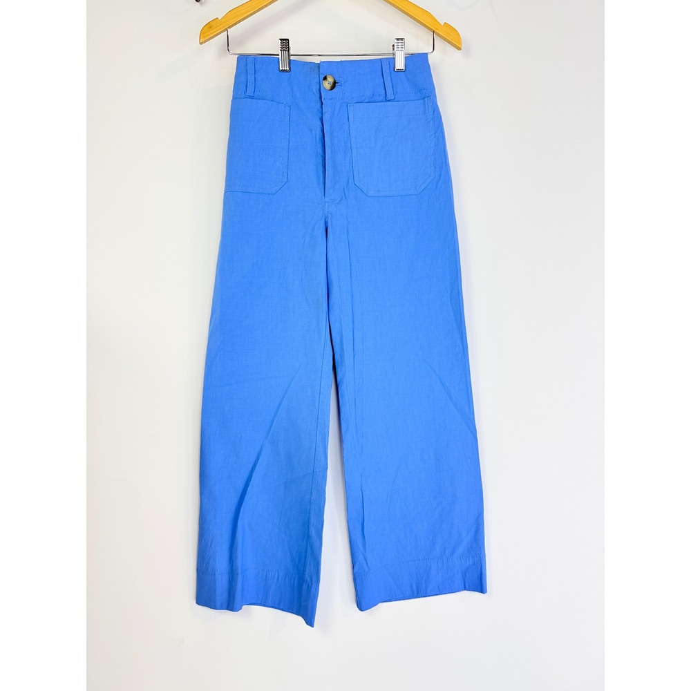 Maeve The Colette Pants Womens 27 Blue High Rise Wide Leg Linen Blend Cropped